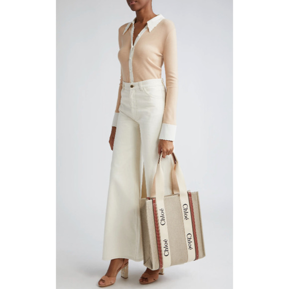 BRAND NEW CHLOE WOODY CANVAS TOTE SHOULDER BAG NWT! - Picture 7 of 13